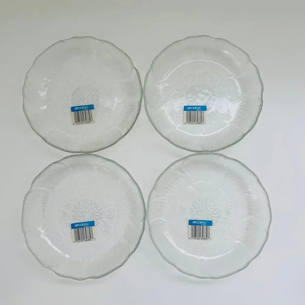 ARCOROC France Fleur Clear Pressed Glass Raised Floral Petal Coupe Soup Bowls, 4